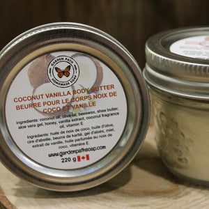 Beurre corporel à la noix de coco et à la vanille | Hydratant intense au parfum tropical - Garden Path Homemade Soap